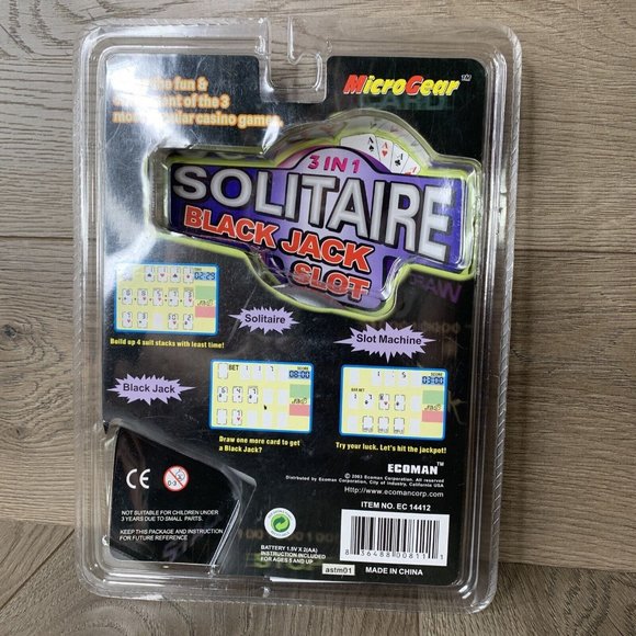 Ecoman MicroGear 3 in 1 Solitaire Blackjack Slot pocket electronic Handheld NiP - Picture 2 of 2